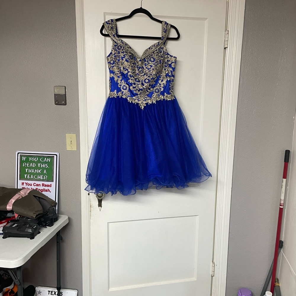 Elegant Blue Prom Dress with Silver Embellishments